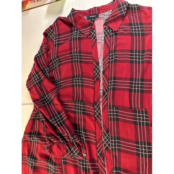 Torrid Women's Red Black Plaid Open Front Duster Robe Size 3X Rayon Loungewear - Picture 10 of 11